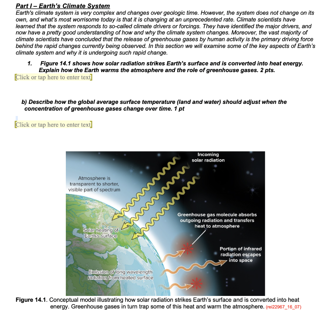 Solved: Part 1 - Earth's Climate System Earth's Climate Sy... | Chegg.com