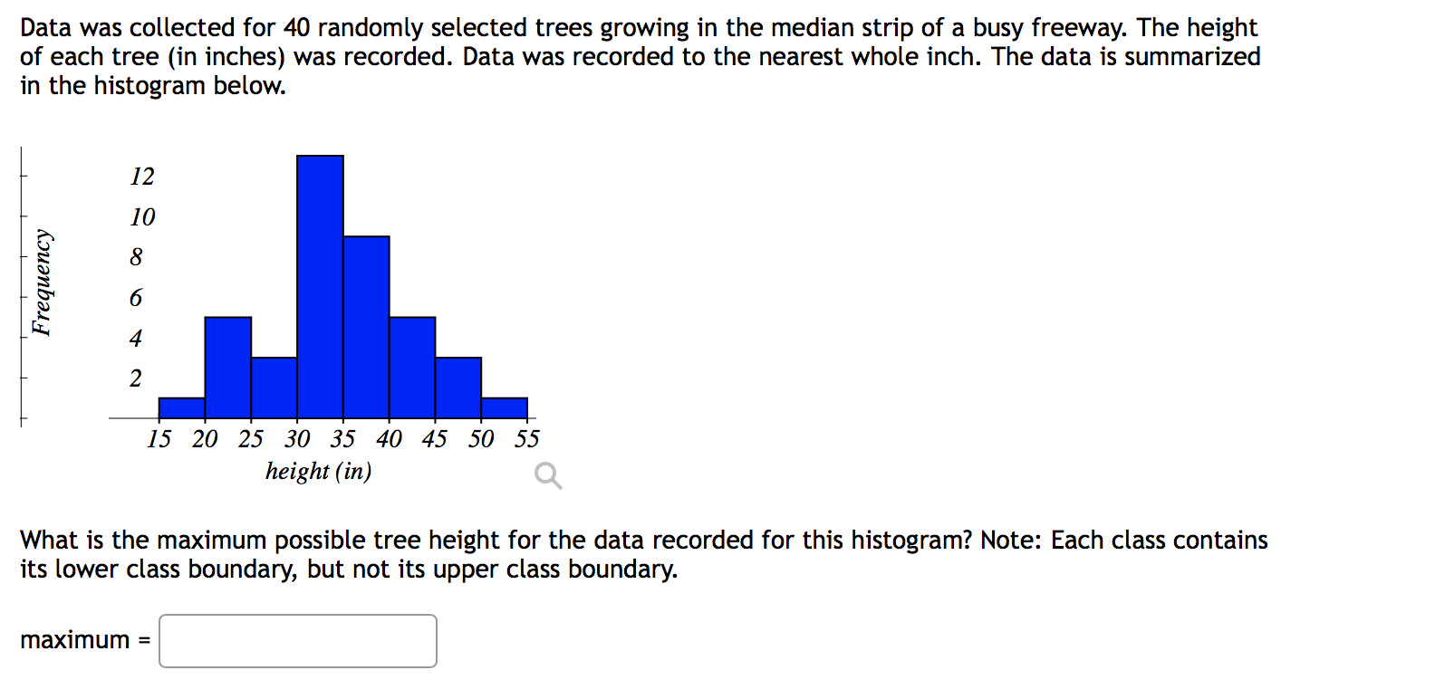 Solved Data was collected for 40 randomly selected trees | Chegg.com