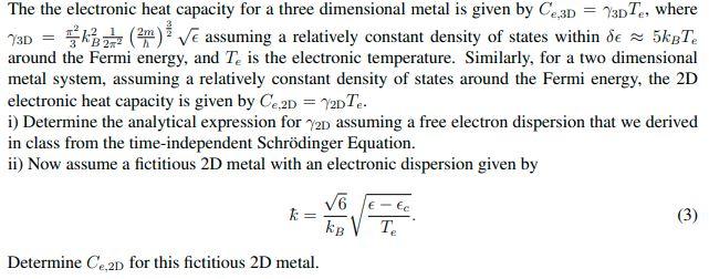 The the electronic heat capacity for a three | Chegg.com