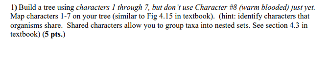 Solved 1)Build a tree using characters 1 through 7, but | Chegg.com
