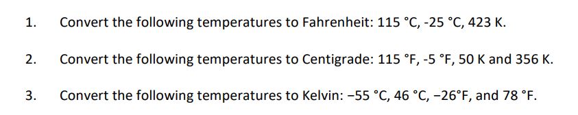 Solved 1. Convert The Following Temperatures To Fahrenheit: | Chegg.com