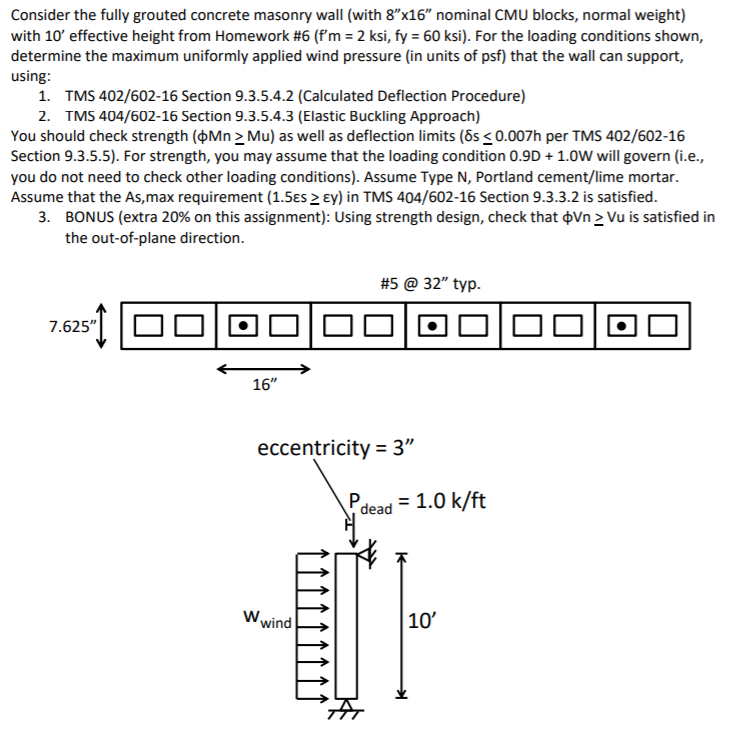 Consider the fully grouted concrete masonry wall | Chegg.com