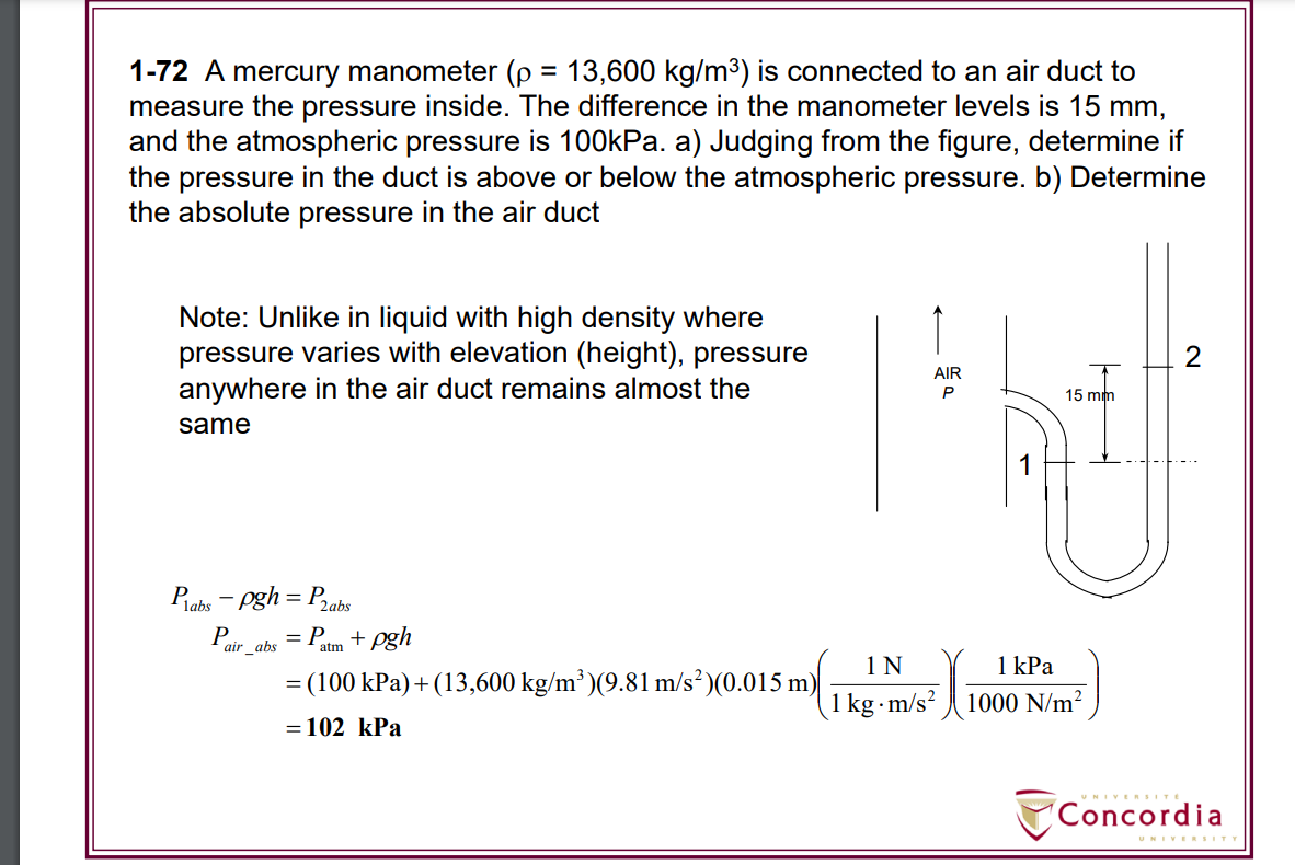 Solved 1-72 A mercury manometer (ρ=13,600 kg/m3) is | Chegg.com