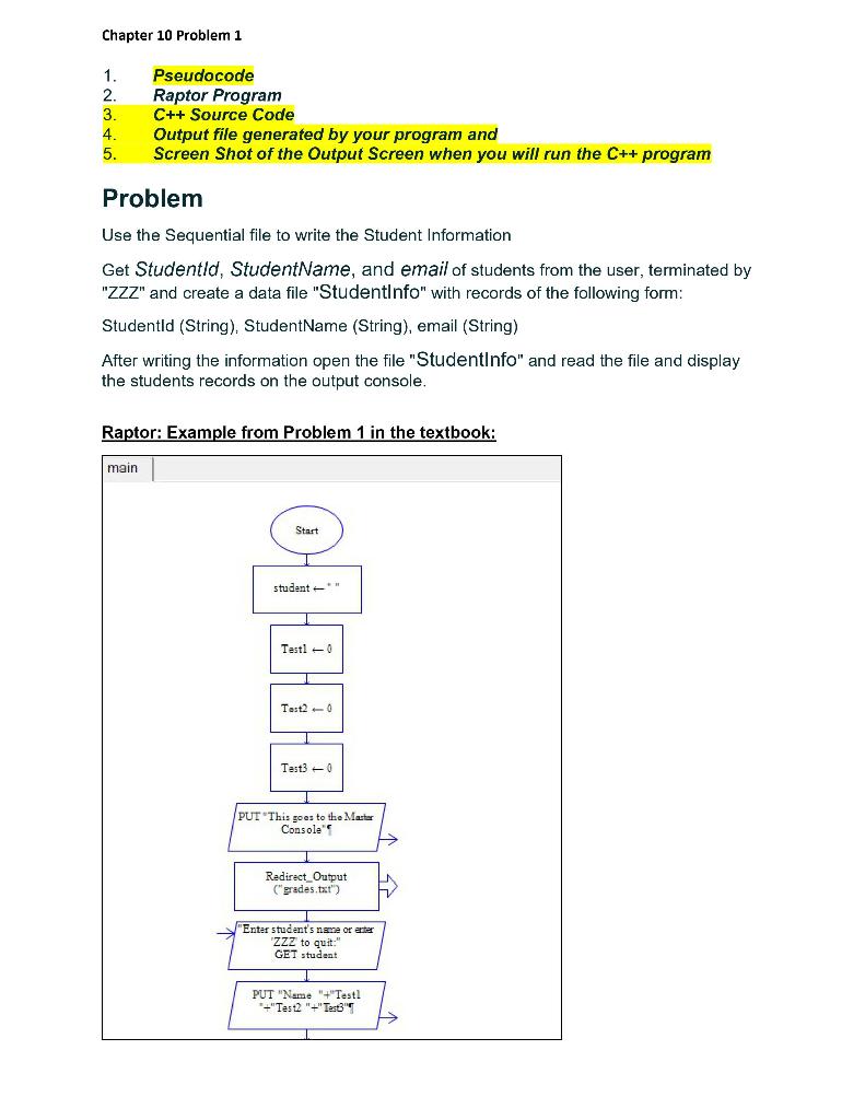 Solved Chapter 10 Problem 1 1. 2. 3. 4 5. Pseudocode Raptor | Chegg.com