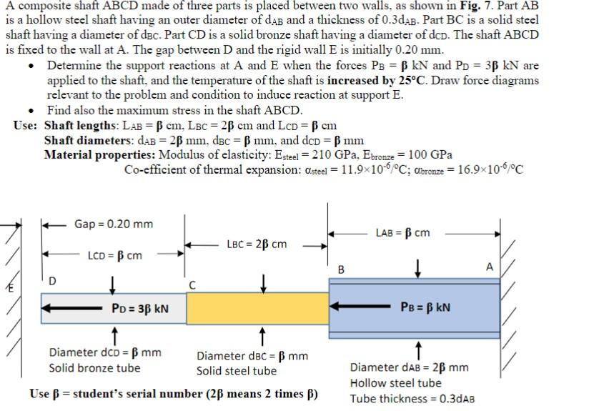 Solved A composite shaft ABCD made of three parts is placed | Chegg.com