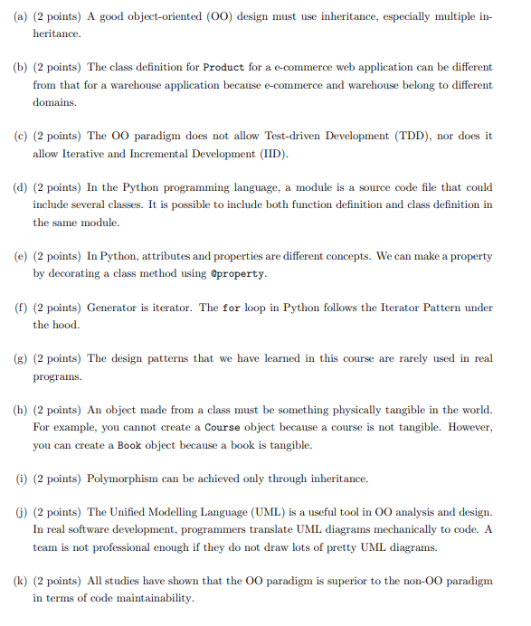 Solved (a) (2 points) A good object-oriented (00) design | Chegg.com