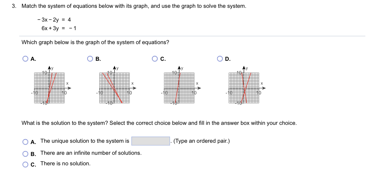 Solved Match The System Of Equations Below With Its Graph