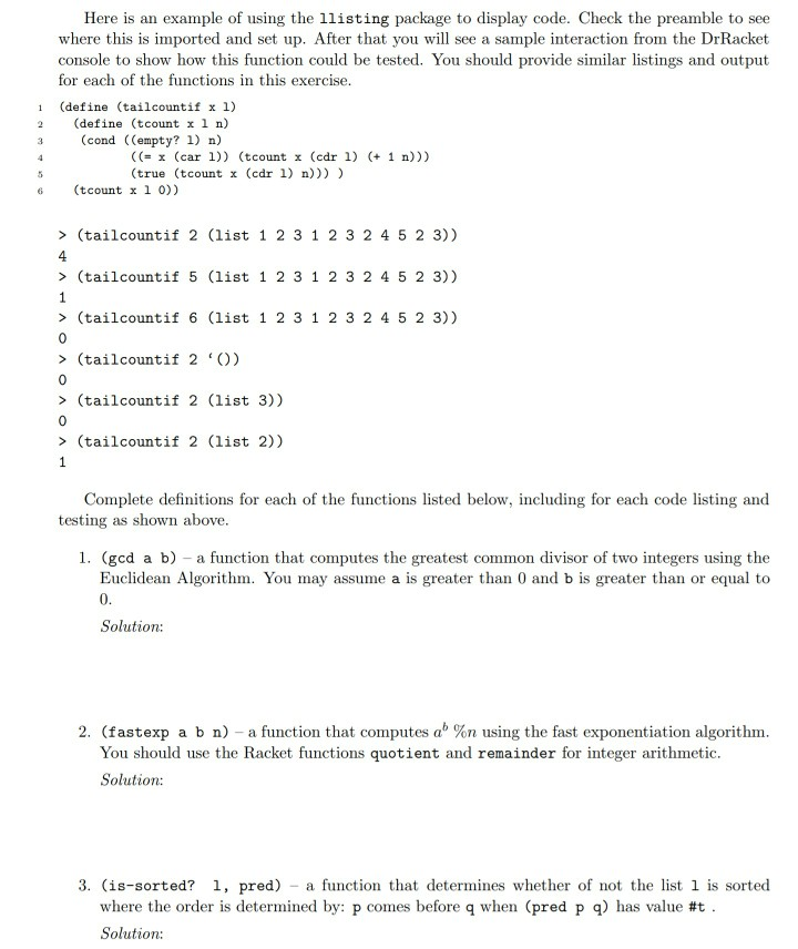 Solved Here is an example of using the llisting package to | Chegg.com