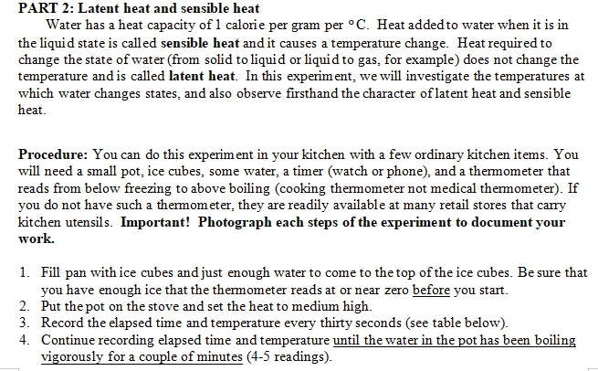 PART 2: Latent heat and sensible heat Water has a | Chegg.com