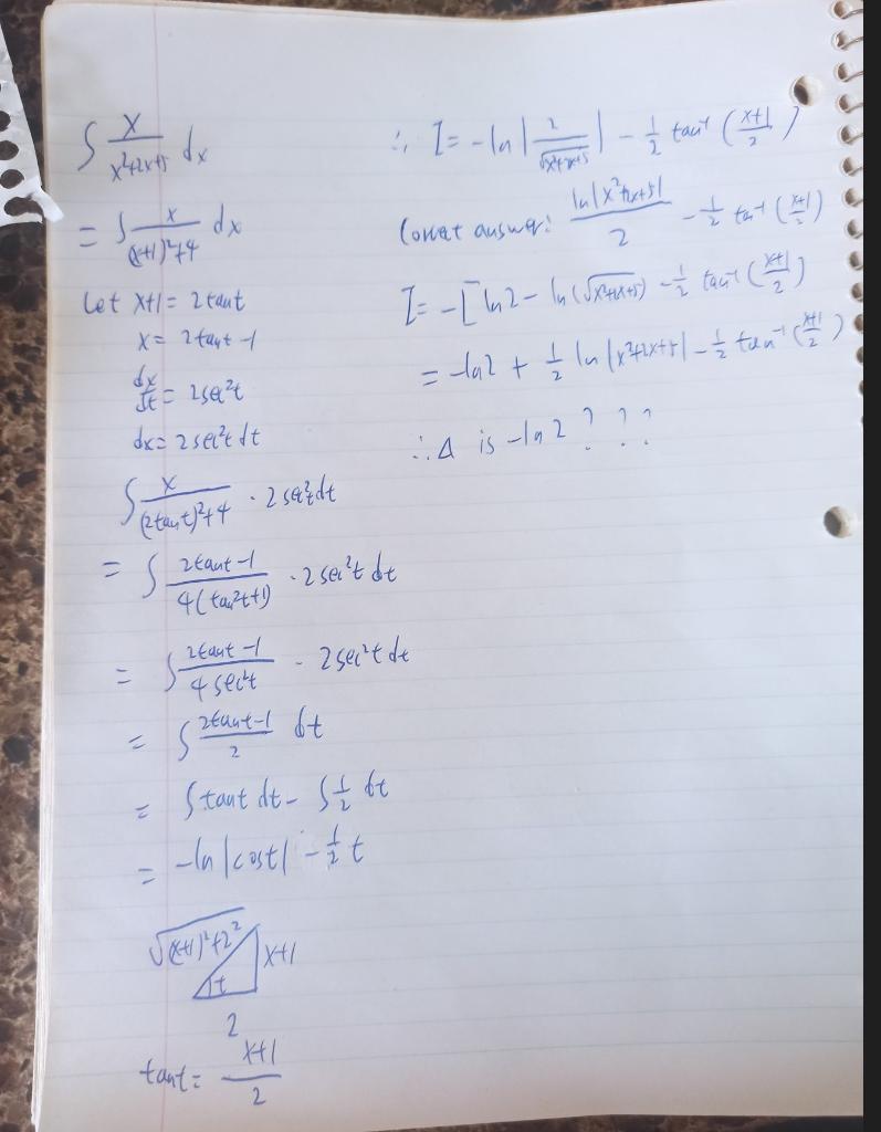 Solved The Indefinite Integral Of X X 2 2x 5 Please Tell