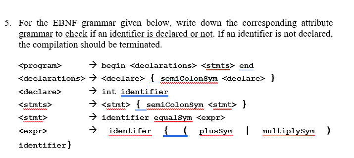 Solved 5. For the EBNF grammar given below, write down the | Chegg.com