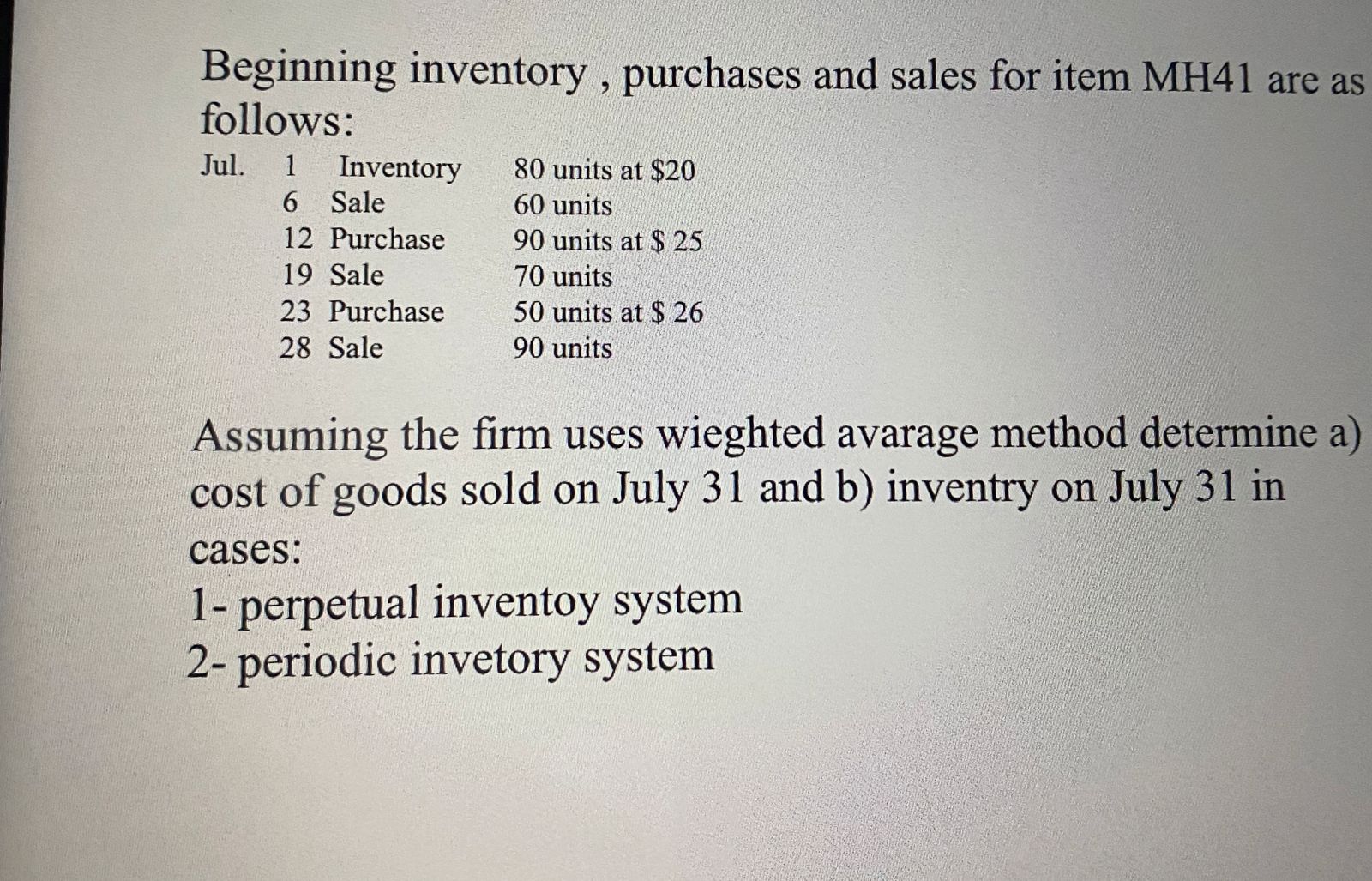 Solved Beginning Inventory, Purchases And Sales For Item | Chegg.com