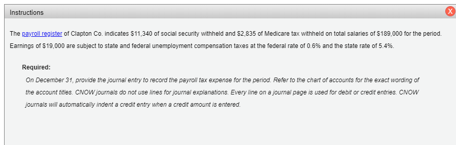 Solved Instructions х The payroll register of Clapton Co. | Chegg.com