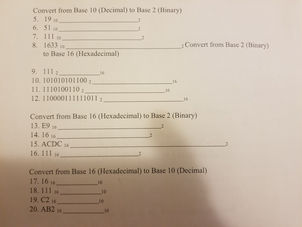 Solved: Convert From Base 10 (Decimal) To Base 2 (Binary ...