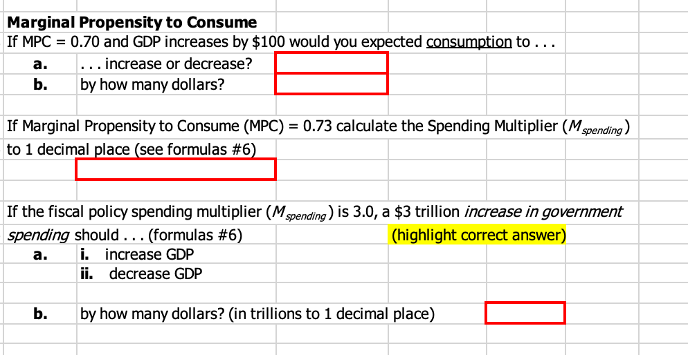 Solved Marginal Propensity to Consume If MPC = 0.70 and GDP | Chegg.com