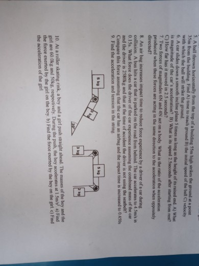 Solved 5. A Ball Thrown Horizontally From The Top Of A | Chegg.com