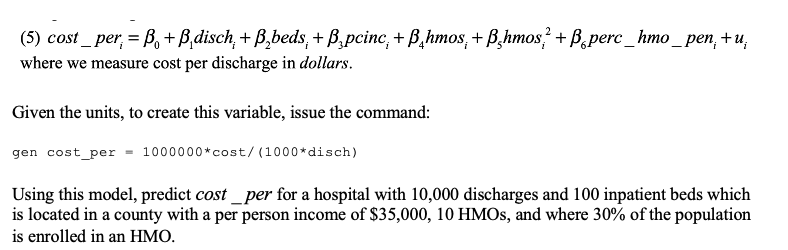 Solved (5) cost_per, = B,+B disch + B,beds + B pcinc, | Chegg.com