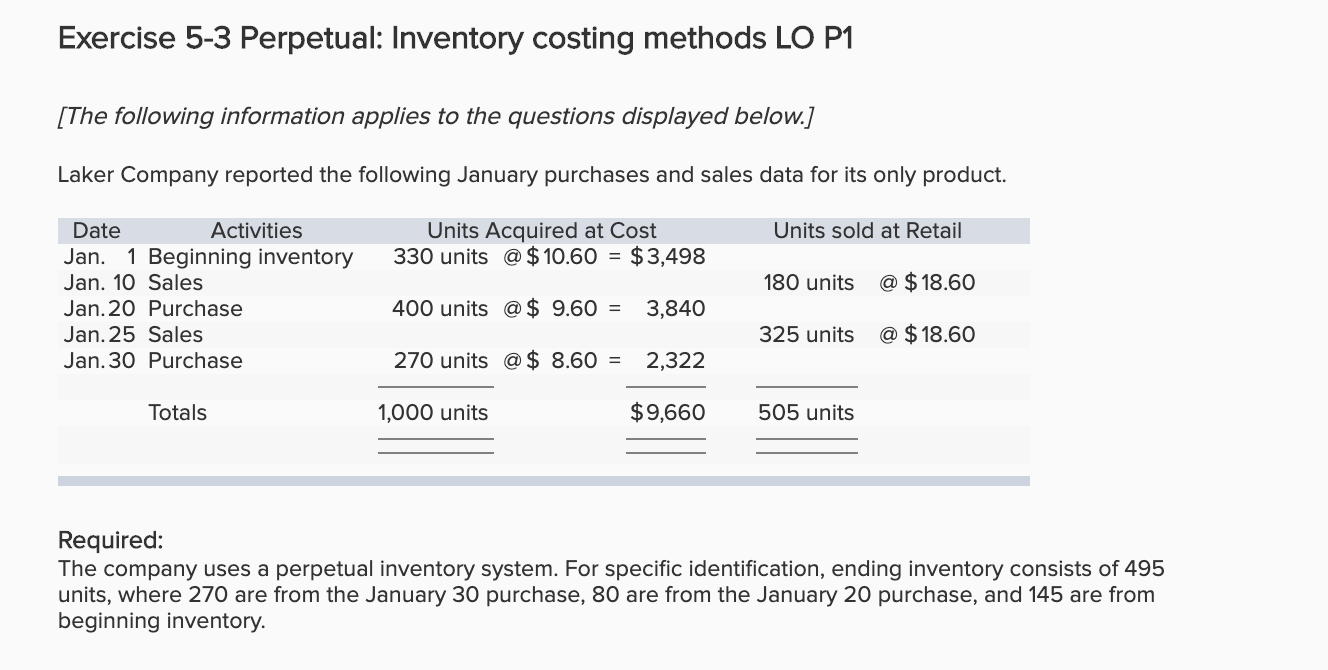 Solved Exercise 5-3 Perpetual: Inventory Costing Methods LO | Chegg.com