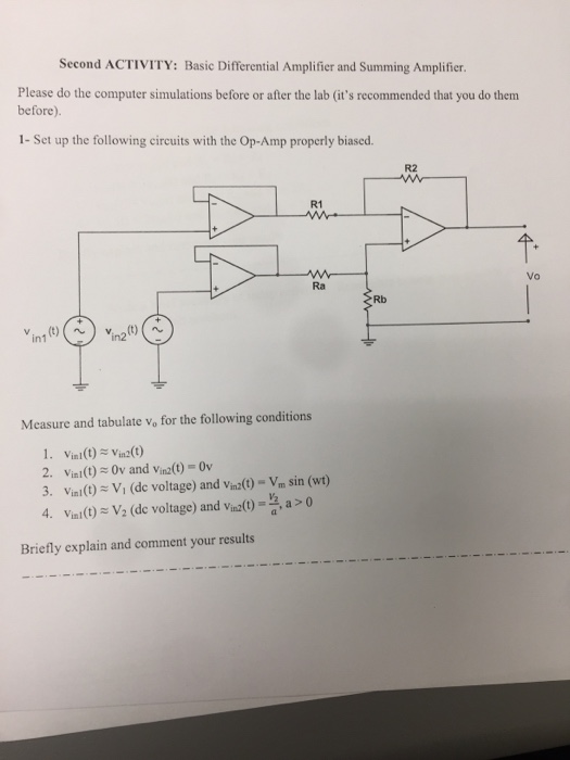 Solved Second ACTIVITY: Basic Differential Amplifier and | Chegg.com