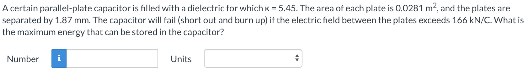 Solved A certain parallel-plate capacitor is filled with a | Chegg.com