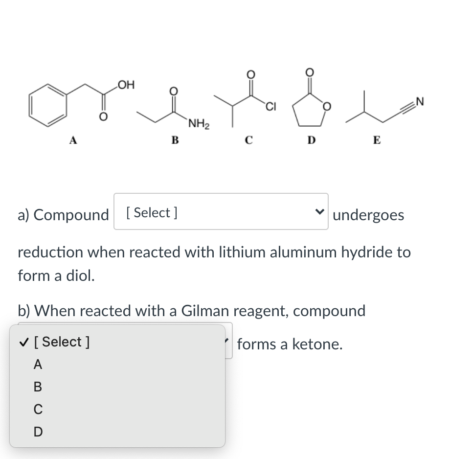 Solved For Question A, Please Choose Compound A, B, C, D, Or | Chegg.com