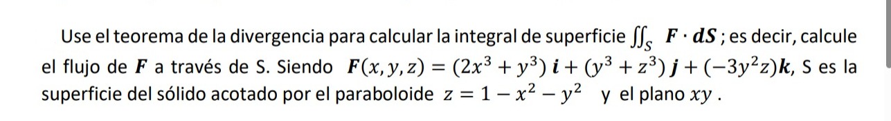 Use el teorema de la divergencia para calcular la integral de superficie \( \iint_{S} \boldsymbol{F} \cdot \boldsymbol{d} \bo