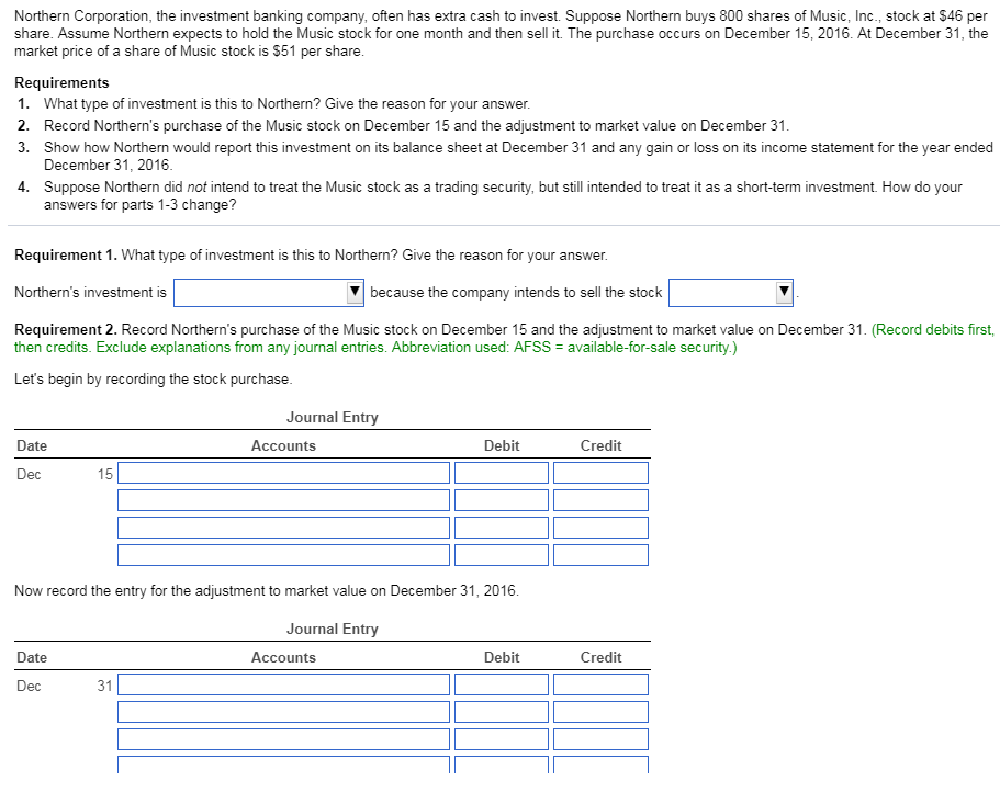 Solved Northern Corporation, the investment banking company,