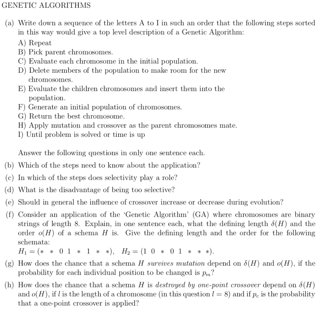 GENETIC ALGORITHMS (a) Write down a sequence of the | Chegg.com