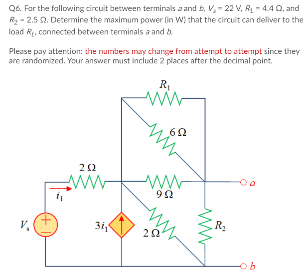 Solved Q6. For the following circuit between terminals a and | Chegg.com
