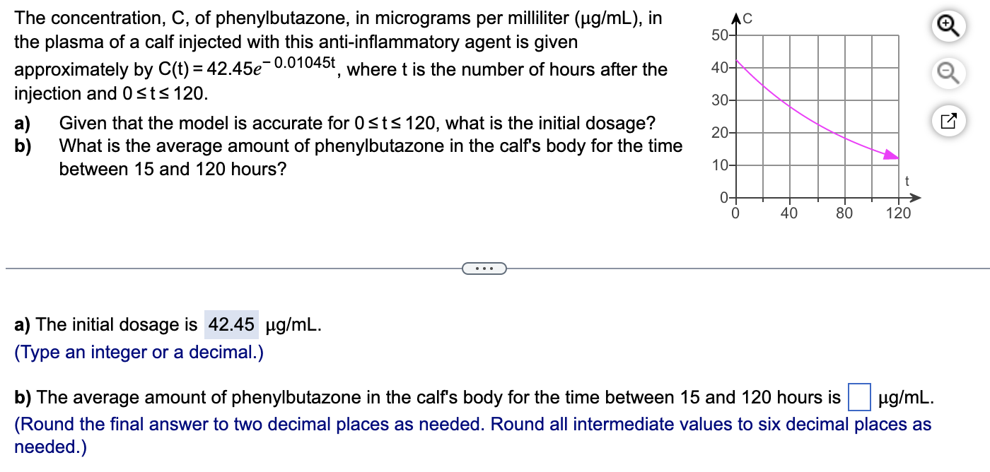 Solved The Concentration, C, Of Phenylbutazone, In | Chegg.com