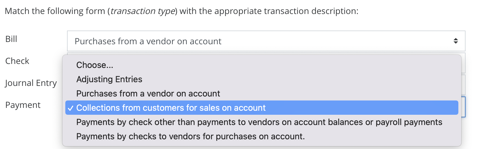 Solved Match the following form (transaction type) with the | Chegg.com