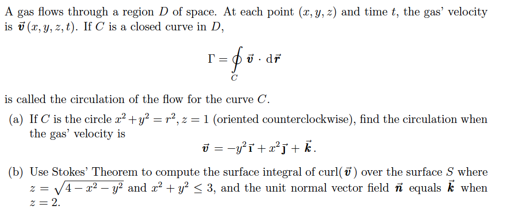 Solved A Gas Flows Through A Region D Of Space At Each P Chegg Com