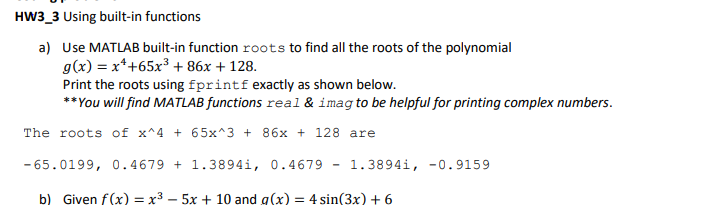 Solved HW3_3 Using built-in functions a) Use MATLAB built-in | Chegg.com