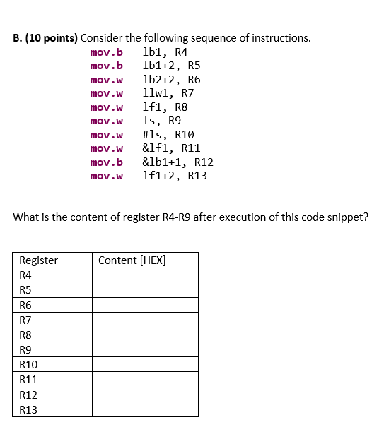 A. (15 points) Consider the assembly directives shown