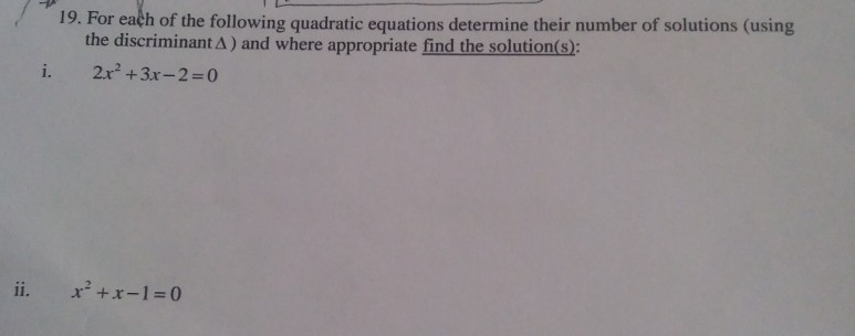 Solved 19. For each of the following quadratic equations | Chegg.com