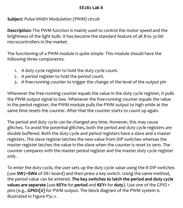 EE282 Lab 8 Subject: Pulse-width Modulation (PWM) | Chegg.com