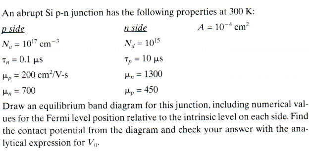 Solved An Abrupt Si P N Junction Has The Following Chegg Com