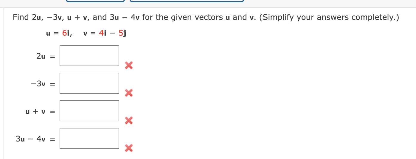 Solved Find 2u−3vuv And 3u−4v For The Given Vectors U 2790