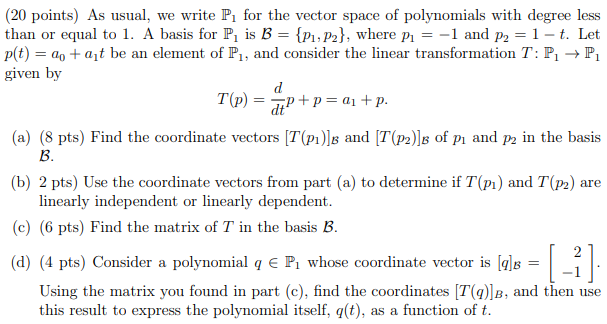 Solved (20 points) As usual, we write P, for the vector | Chegg.com