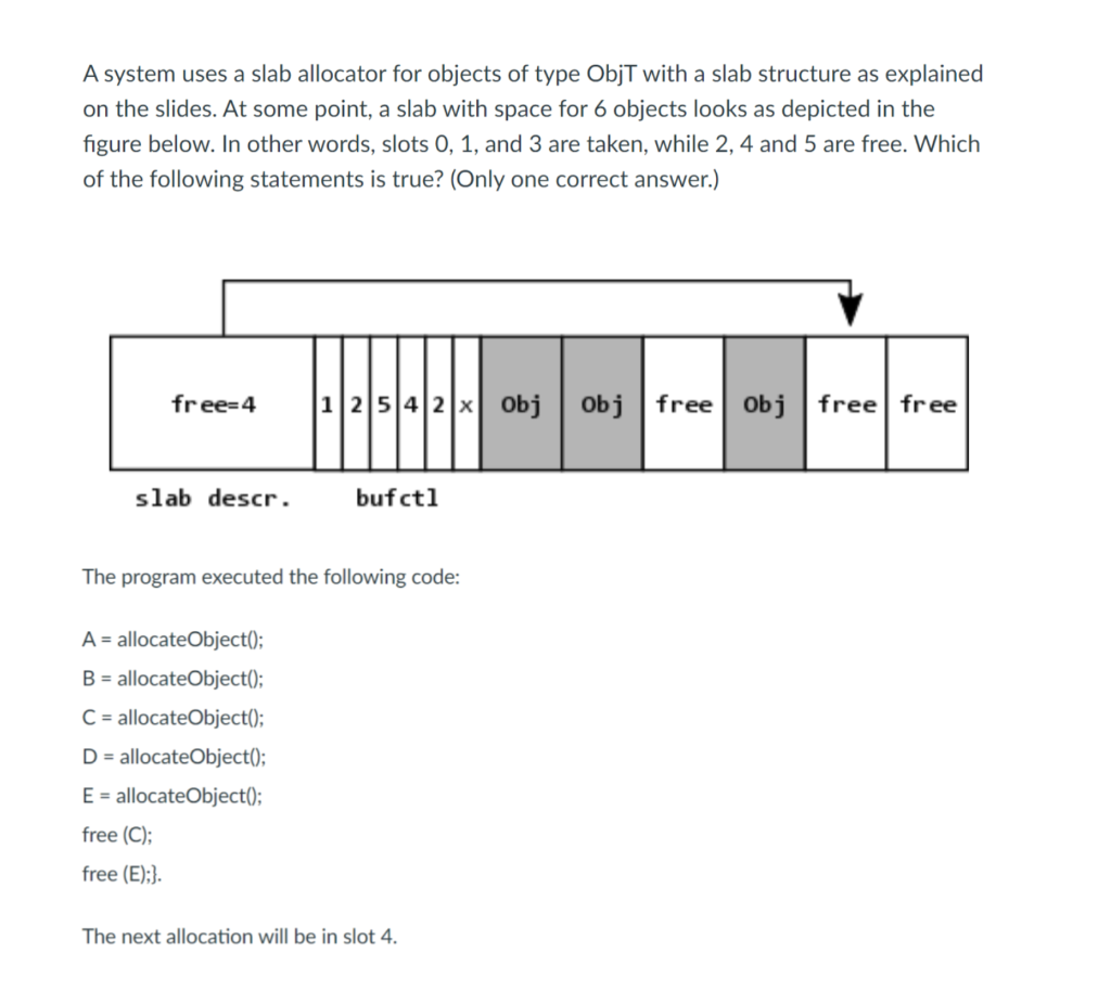 Solved A system uses a slab allocator for objects of type | Chegg.com