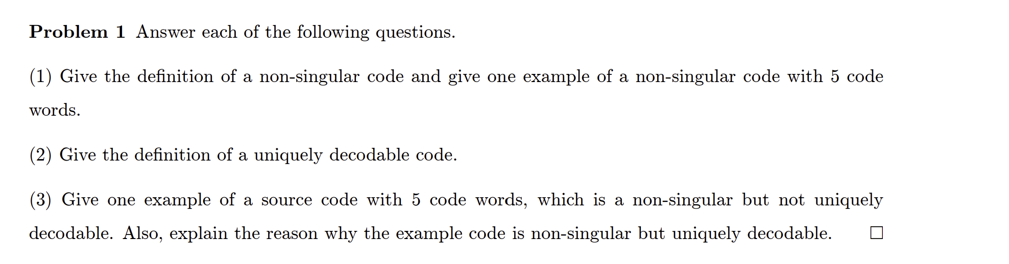 Solved Problem 1 Answer each of the following questions. (1) | Chegg.com