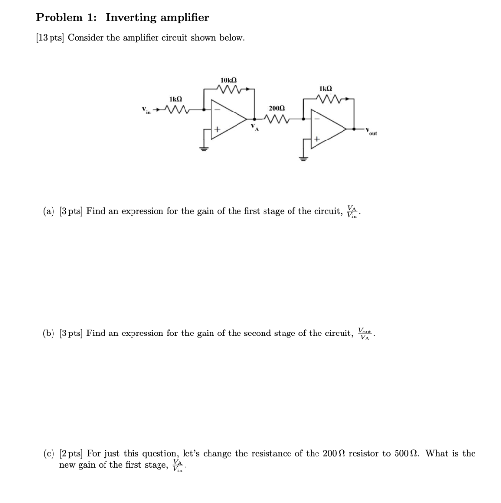 Solved Problem 1: Inverting Amplifier [13 Pts] Consider The | Chegg.com