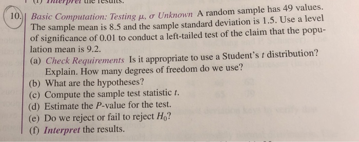 Solved Basic Computation: Testing μ, σ Unknown A random | Chegg.com