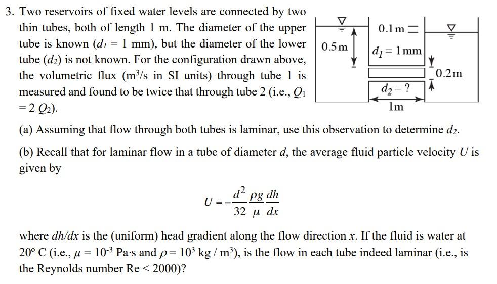 Solved d₂ = ? 3. Two reservoirs of fixed water levels are | Chegg.com