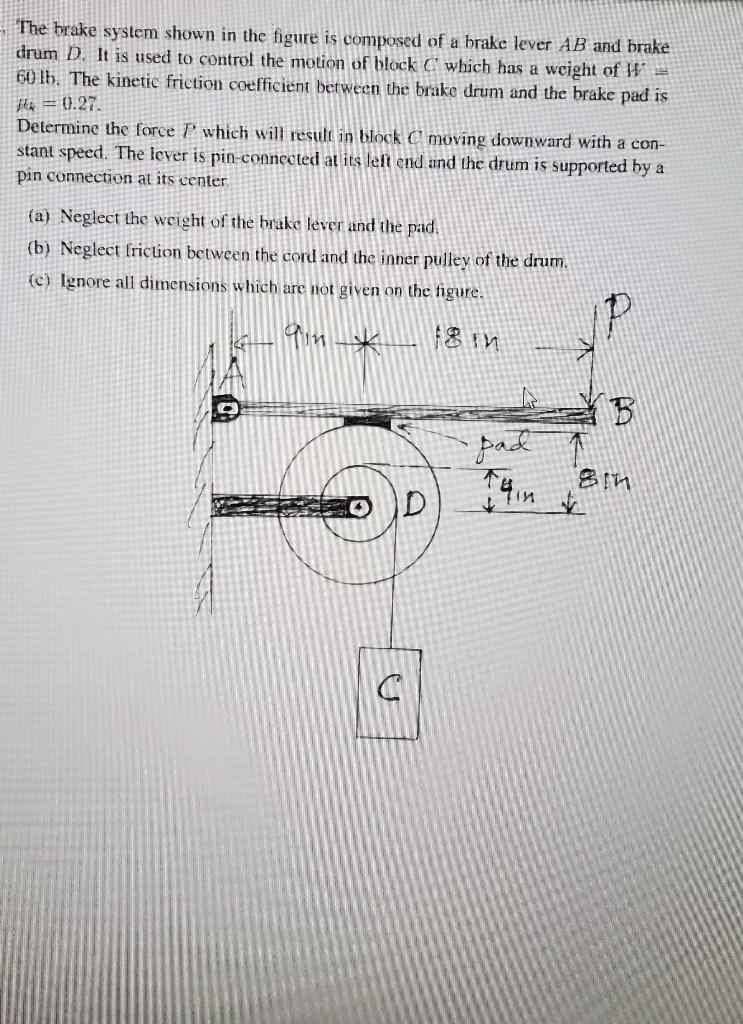 Solved The brake system shown in the figure is composed of a | Chegg.com