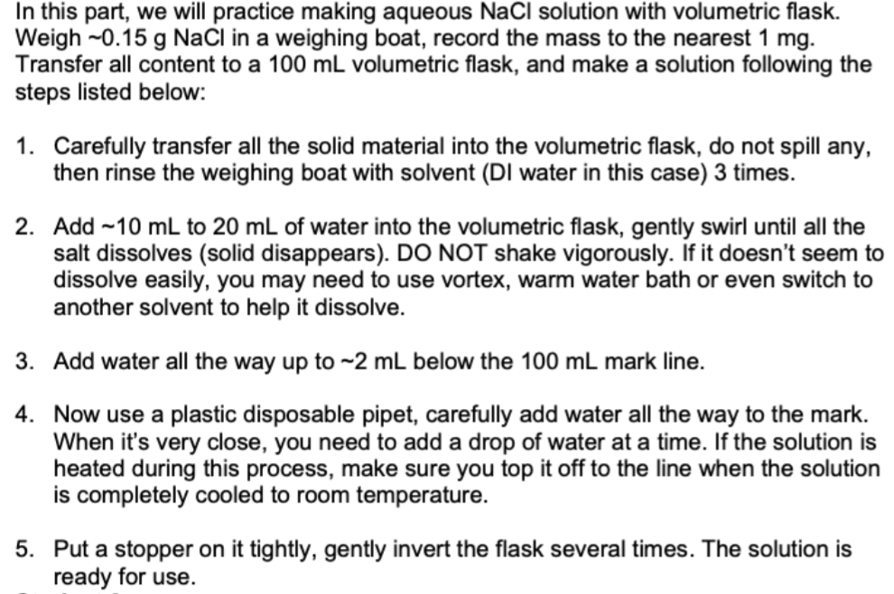 Solved In this part, we will practice making aqueous NaCl | Chegg.com