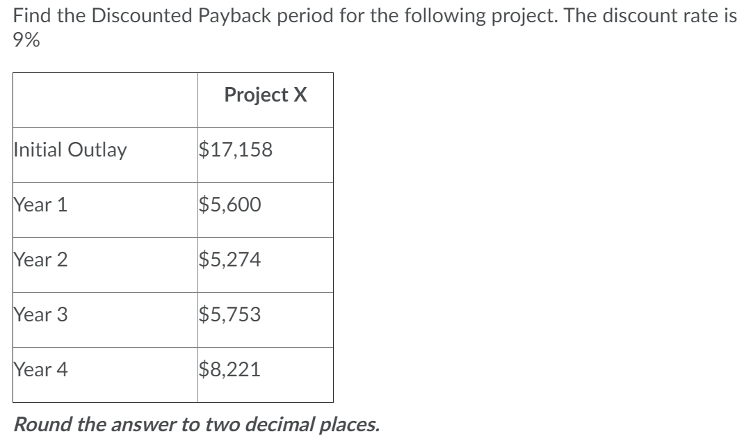 Solved Find the Discounted Payback period for the following | Chegg.com