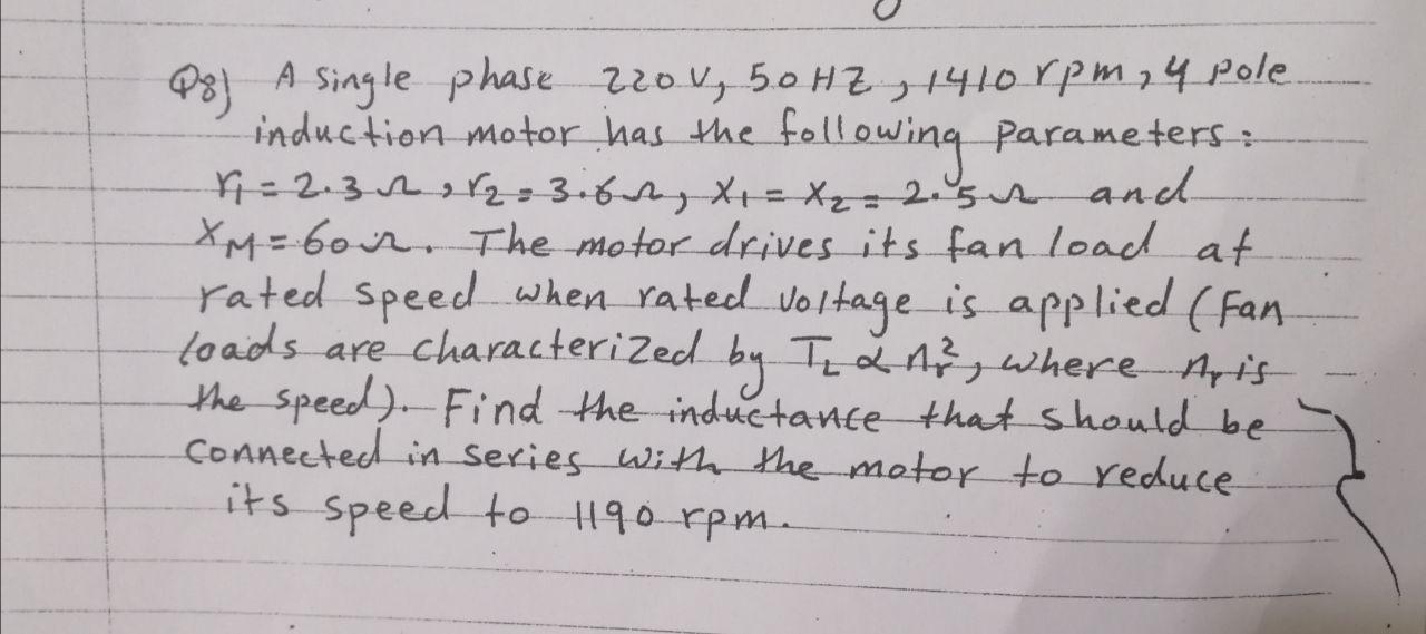 Solved А 93) single phase 22ou, 50 HZ, 1410rpm, 4 pole. | Chegg.com