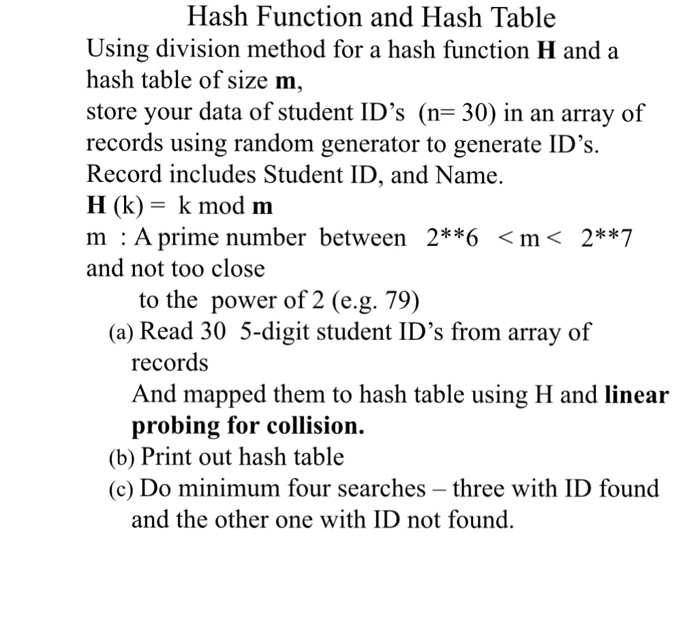 Solved Hash Function and Hash Table Using division method | Chegg.com