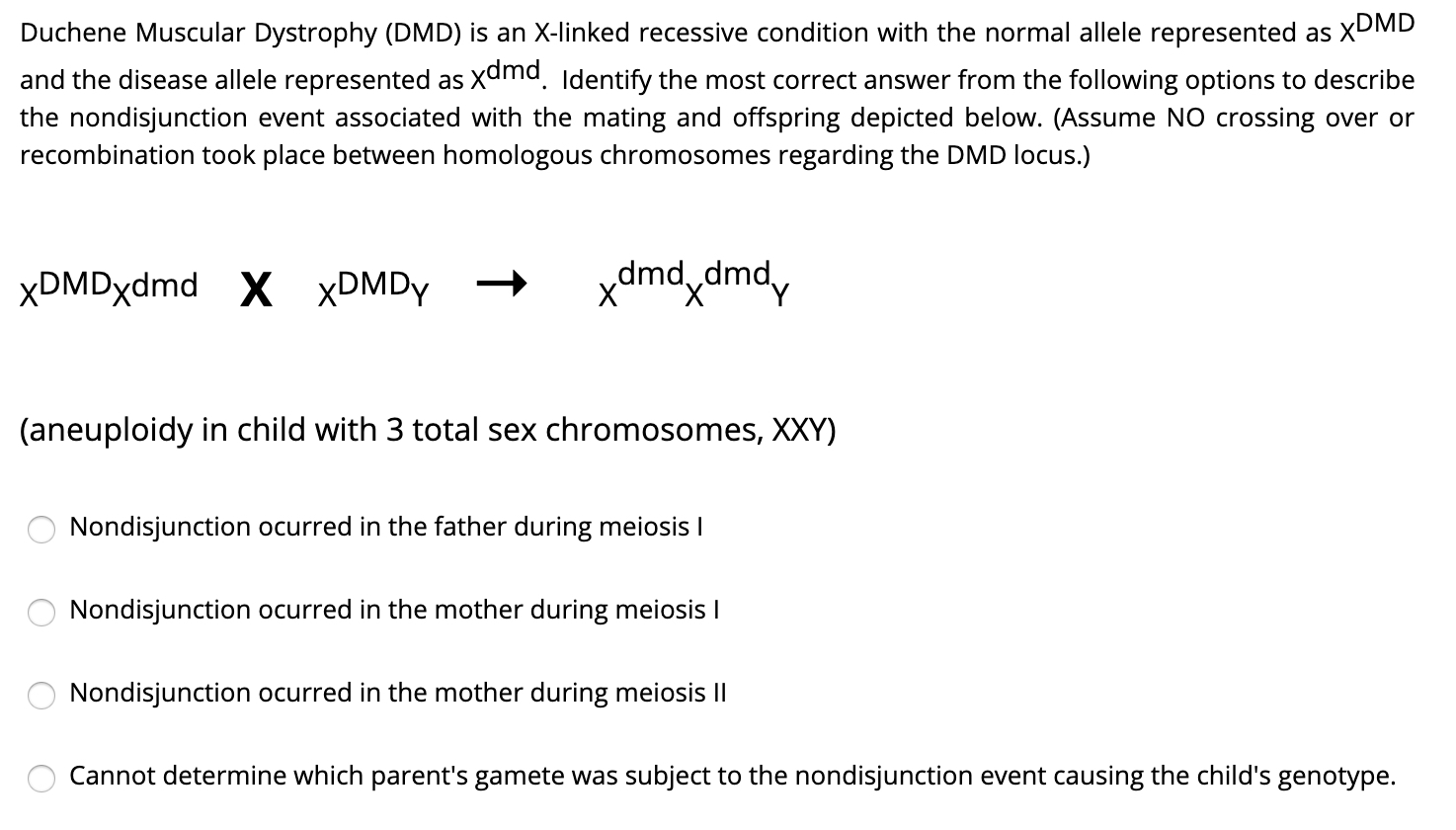 Solved Duchene Muscular Dystrophy (DMD) is an X-linked | Chegg.com